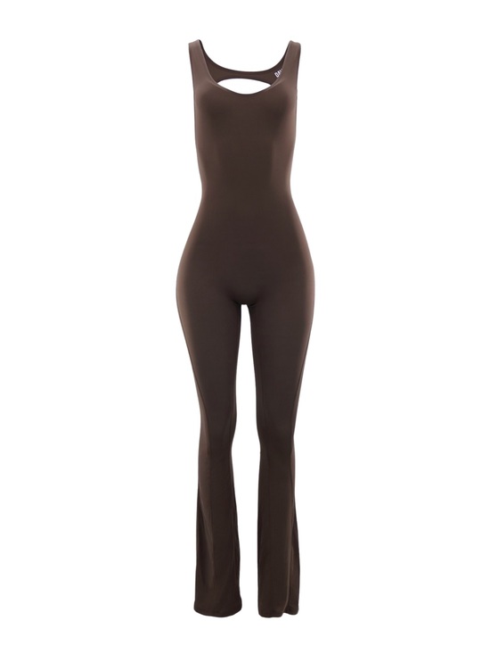 Davis Active Pants - Davis Active Backless Flare Jumpsuit in Chocolate Women’s Size M/L